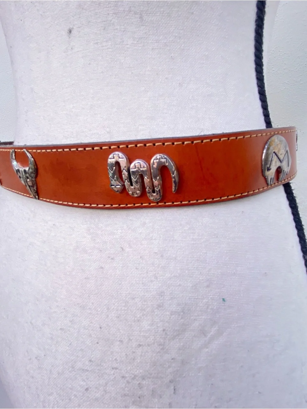 Appaloosa Trading Co. Handmade Brown Leather & Silver Tribal Animal Belt Small